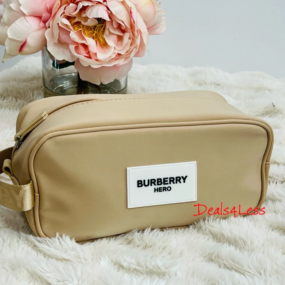 Burberry Bag Pouch Case Cosmetics Toiletry Travel Logo Handle Zippered New